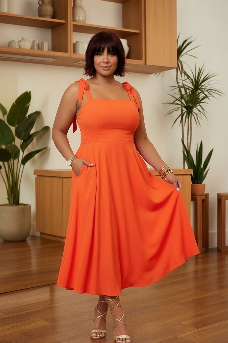 orange dresses plus size Too Hot To Handle Orange Ruched Plus Size Midi Dress 3X