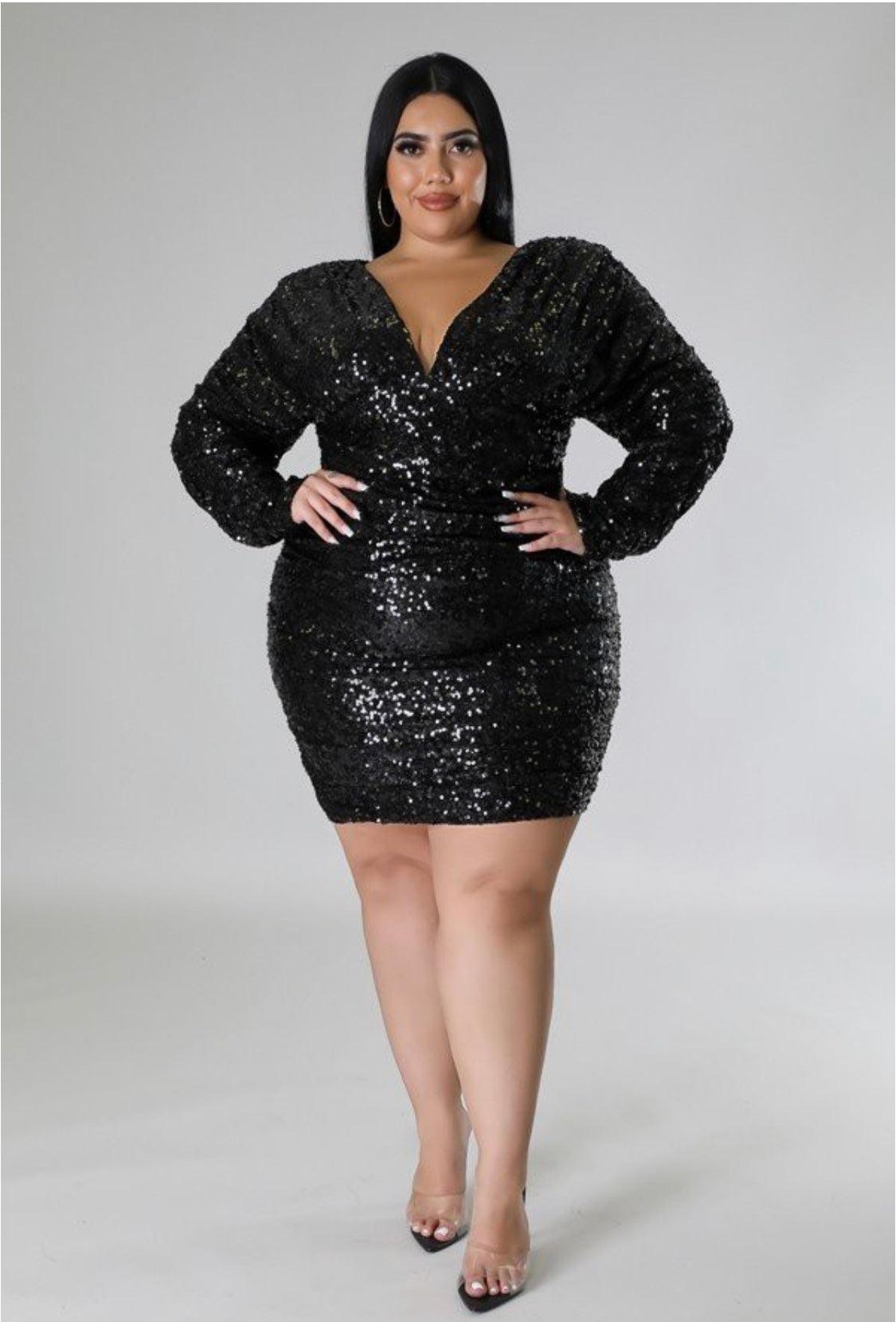 Plus Size Black Sequin Dress - Main Image