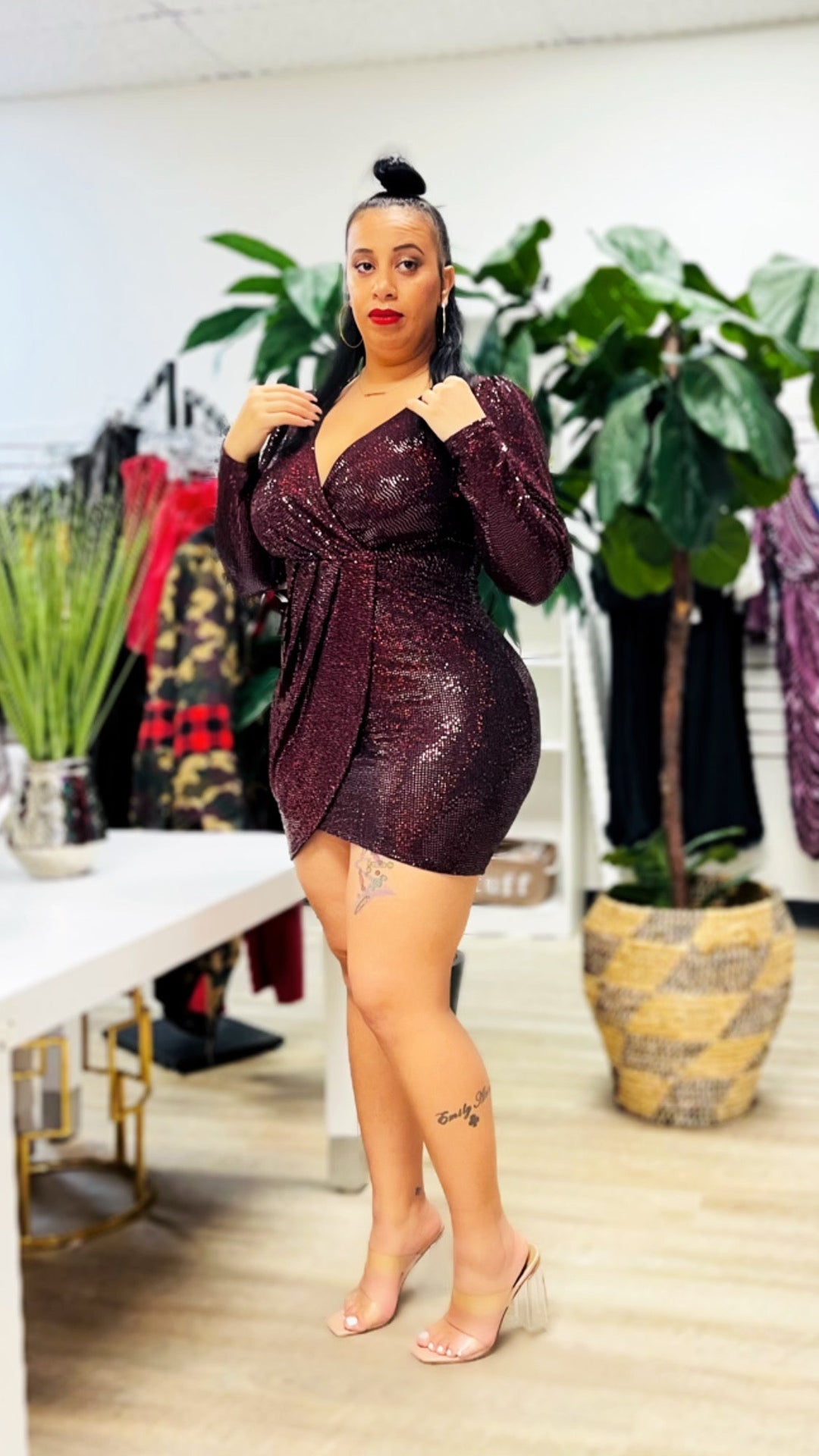Burgundy sequin dress plus size outlet